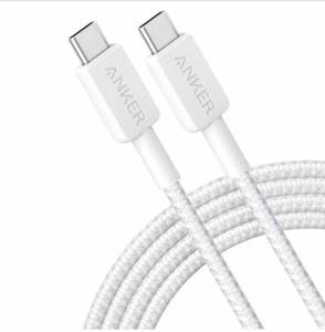 lot 16402 image: Anker 6 60W Braided USB-C to USB-C Max Fast Charging Cable - White