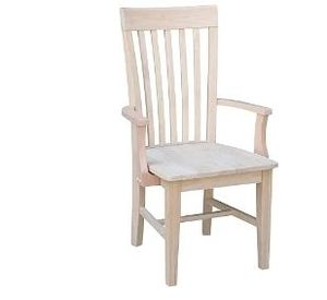 lot 30704 image: IC International Concepts, Tall Mission Chair With Arms 40H, Solid Parawood Dining Chairs, Box Seat Construction, Traditional KitchenDining Room Furniture, Unfinished - Retail $154