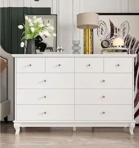 lot 30706 image: 10-Drawers White Wood Chest of Drawer Accent Storage Cabinet Organizer 55.1 in. W x 15.7 in. D x 35.4 in. H - Retail $259