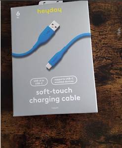 lot 16420 image: Heyday 6 Ft. USB-a to USB-C Soft Touch Charging Cable Turquoise New Sealed Box