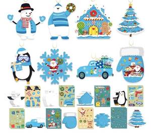 lot 23918 image: 3 Packs of XZENTIRA 68PCS DIY Christmas Winter Crafts for Kids, Christmas Ornament Kit with Penguin Snowman Xmas Tree Decorations