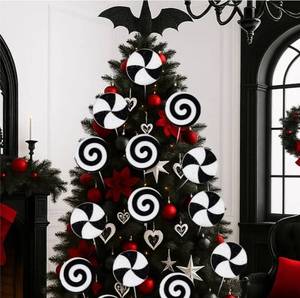 lot 31350 image: 12 Pcs Christmas Tree Picks Decor Black White Christmas