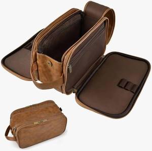lot 31367 image: Toiletry Bag for Men,Large Leather Dopp Kit & Travel Organizer, Water-Resistant Shaving Bag for Traveling Gift for Him (Brown)