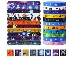 lot 31374 image: 48 Pcs Halloween Party Favors, Halloween Slap Bracelets and Rubber Wristbands