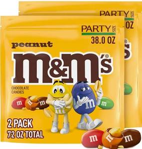 lot 31383 image: M&MS Peanut Milk Chocolate Candy, Chocolate Candy Bulk, Party Size 38 oz Bag (Pack of 2) Best by February 2026