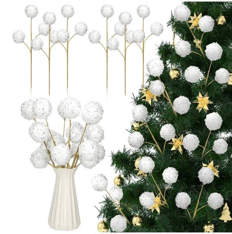 lot 23534 image: Norme 6 Pcs 15.8 Christmas Glitter Ball Tree Picks Christmas Ball Decorations Artificial Berry Stems Branches for Filler Vase Home Xmas Tree Party Holiday Decor (White)