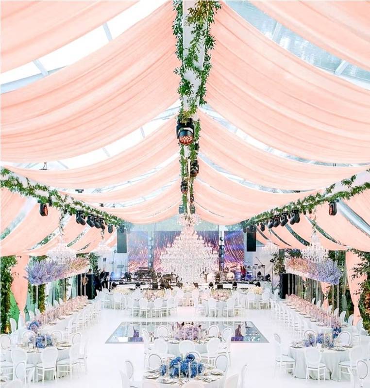 lot 23540 image: Showgeous 6 Panels Blush Pink Ceiling Drapes for Wedding Ceiling Drapes 5ftx30ft Wedding Arch Draping Fabric Sheer Curtains Voile Chiffon Drapery Draping Wedding Ceiling Decorations for Party Ceremony Stage
