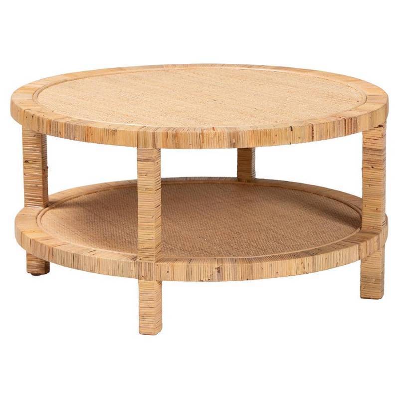 lot 30144 image: bali & pari Kalimantan Rattan and Mahogany Wood Coffee Table Light Honey - Retail $325