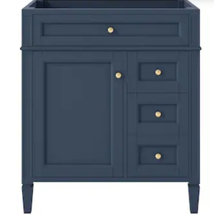 lot 30183 image: Dexmalle 30-in Navy Blue Freestanding Bathroom Vanity Base Cabinet without Top - Retail $395