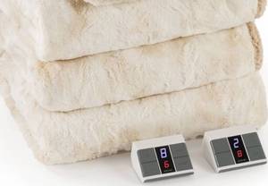 lot 437 image: Heated Blanket Queen Size 84 x 90, Faux Fur & Sherpa Electric Blanket with Dual Controllers, 10 Heat Levels, 10H Timer, Tie-Dye Off White UNTESTED  - Retail $67