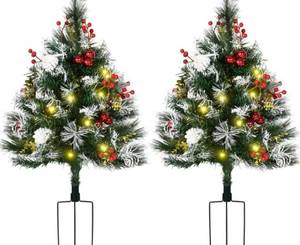 lot 441 image: HOMCOM 2 Pieces Prelit Artificial Christmas Tree with LED, Mini Xmas Tree WORKS