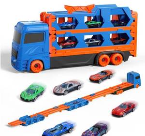 lot 442 image: Toddlers Semi Truck with 6 Diecast Cars for Boys 3 4 5 6 Years Old, Foldable Transport Truck Toys for Toddlers Boys Kids, Birthday Gift Toys Set for Boys Girls