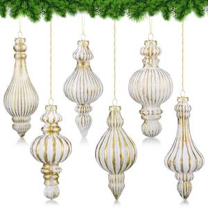 lot 480 image: Pinkunn 6 Pcs 6.3 Inch Rustic Mercury Glass Finial Christmas Ornaments Vintage Mercury Glass Christmas Ornaments Farmhouse Hanging Decor for Xmas Tree Winter Holiday Decoration (White,Golden)&nbsp