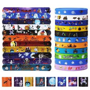 lot 7025 image: Seeiuua 48 Pcs Halloween Party Favors ,Halloween Slap Bracelets Rubber Wristbands for Kids Party Supplies Decorations Bags Gifts Goodie Bags Filler. (Halloween) 6 Pack