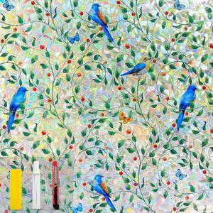 lot 7021 image: COUNTEWOL Colorful Bird and Floral Window Privacy Film Stained Glass Window Film Rainbow Window clings Non-Adhesive Reusable Decorative for Room (Green Vine Birds, 17.5 x157.4 in) 2 Pack&nbsp