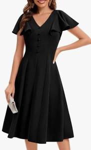 lot 7028 image: Bbonlinedress Vintage Cocktail Dress V Neck Women Formal Wedding Guest Retro Church Tea Length Mother of The Bride Dress Medium&nbsp