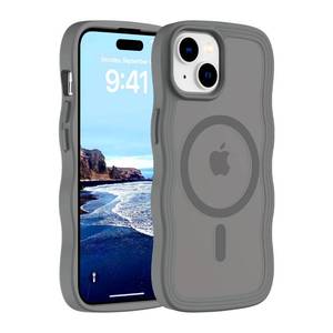 lot 7030 image: Hualele Magnetic for iPhone 15 Case, Compatible with MagSafe, Military Grade Dropproof Translucent Matte Back Cute Curly Wave Edge Slim Phone Case for iPhone 15, Grey