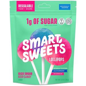 lot 7058 image: SmartSweets Lollipops, Watermelon & Blue Raspberry Candy - 3oz 2 Pack