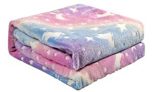 lot 9007 image: Glow in The Dark Blanket Unicorns Gifts for Kids Throw Luminous Blanket Soft Flannel Blanket Toys for 1-10 Year Old Girls Birthday Christmas Thanksgiving (Pink-Purple, 50 x 60)