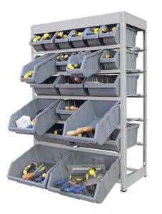 lot 30708 image: KINGS RACK Gray 6-Tier Boltless Bin Storage System Garage Storage Rack (22 Plastic Bins in 6 Tier) - Retail $299