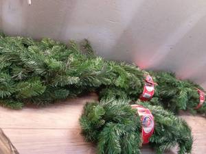 lot 30711 image: Pack of 4 ,Christmas Garland 9 Artificial Pine Garland Deluxe Evergreen 12 Wide 190 Big Life-like Tips Great for Front Door Mantels and Railings - Retail $116