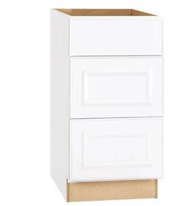 lot 30765 image: Hampton 24 in. D x 34.5 in. H Assembled 3-Drawer Base Cabinet in Satin White - Retail $299
