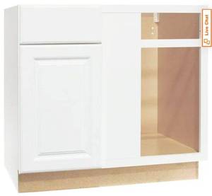 lot 30767 image: Hampton 36 in. W x 24 in. D x 34.5 in. H Assembled Blind Base Cabinet in Satin White - Retail $209