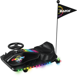 lot 2042 image: Razor Crazy Cart Shift Lightshow - 12V Electric Drifting Go-Kart for Kids  Multi-Color LED Lights  Variable-Speed Foot Pedal Accelerator  Rechargeable Battery  Top Speed Control Switch - Retail $228