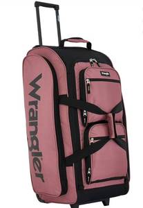 lot 2044 image: Wrangler 30-inch Large Checked Multi-Pocket Upright Rolling Duffel Bag for Travel, Dusty Rose -