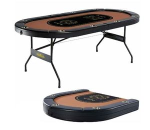 Barrington 10 Player Folding Poker Table with Steel Cup Holders & Padded Rails  No Assembly Required, Casino Style, Black/Brown - Retail: $349