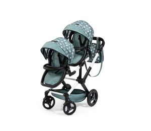 lot 16565 image: Bayer Design Doll Pram Xeo Twin Green &amp White Stars with Shoulder Bag  3 Years