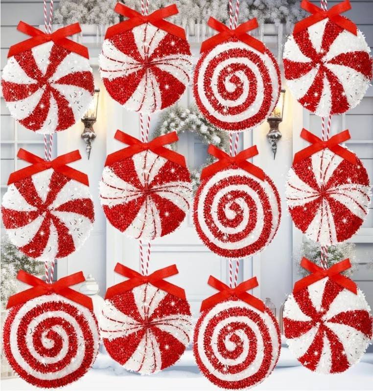 lot 23604 image: 12 Pcs Large Christmas Glitter Candy Canes Ornaments 3.94 Hanging Glitter Lollipop Candy Cane Foam Xmas Tree Peppermint Ornament for Home Christmas Party (Red White,Mixed Styles)