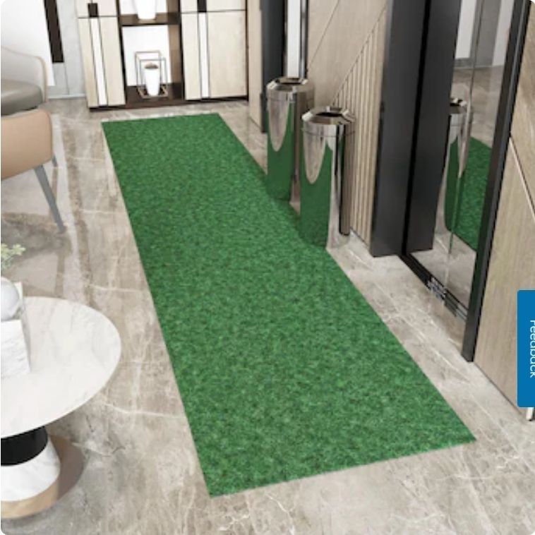 lot 30338 image: Ottomanson Extra Long Hallway Runner Utility 2 x 13 (ft) Loomed Polyester Green Rectangular IndoorOutdoor Solid Industrial House Washable Pet Friendly Runner rug