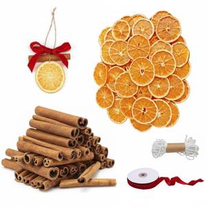 lot 527 image: 95 Pcs Natural Potpourri Simmer Pot Kit Dried Orange Slice Cinnamon Sticks Potpourri Simmering Mix Kit with Red Velvet Ribbon and Rope