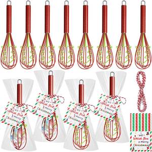 lot 544 image: 12 Sets 10 Inch Christmas Whisk Baking Supplies Gifts Bulk Includes Silicone Xmas Tree Shaped Whisk with Cards Bags Rope