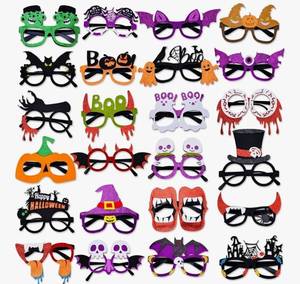 lot 552 image: 24 Pcs Kids Halloween Glasses - Plastic Party Glasses with Glitter, Pumpkin, Spider, Ghost
