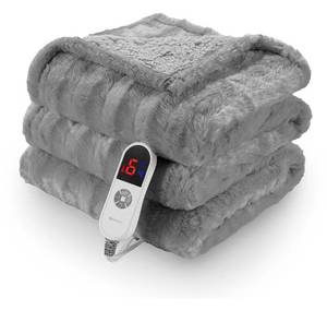 lot 576 image: MARNUR Electric Throw Blanket Extra Large Size, 50 x 72 Soft Faux Fur Heated Blanket, 6 Heating Levels, 4 Hours Timer - Gray POWERS ON, WORKS
