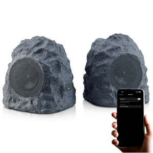 lot 2069 image: Gemini Sound Rechargeable Bluetooth Wireless Rock Speakers (Pair)  IPX5 Weatherproof  TWS Stereo Linking  10-Hr Battery  4 Driver for Patio & Garden Outdoor Audio (GHRK-400-PR) - Retail $130