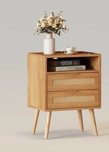 lot 2082 image: Rattan Nightstand with Charging Station - Retail $155