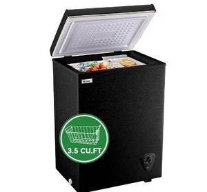 lot 2084 image: Chest Freezer Small Deep Freezers WANAI Mini Top Door Freezer Storage Basket 7 Temp Control Black - Retail $100
