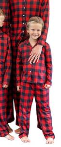 lot 9036 image: Christmas Pajamas Button Down Red Buffalo Plaid  Kids 6-7 Years SINGLE