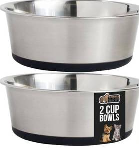 lot 16578 image: Dog Bowl Set of 2  Heavy Duty Stainless Steel Bowls by GORILLA GRIP  Holds 2 Cups  Black