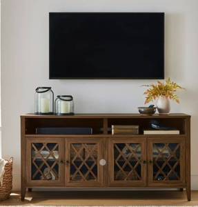 lot 16581 image: Better Homes & Gardens Trellis TV Stand for TVs up to 65, Color white (Damaged) - Retail $168