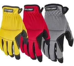 lot 16617 image: 1 pack of Yellow Firm Grip gloves and 1 pack of red Firm Grip gloves