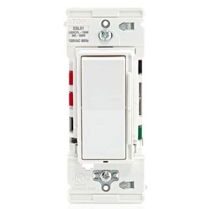 lot 16635 image: Decora Lever Edge Rocker Slide Dimmer Switch for LEDINC Bulbs, 150 Watt, Single Pole or 3-Way, White (2-Pack) ESL01-2PW