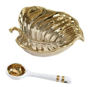 lot 31757 image: Pampa Bay Get Gifty Mini Bowl and Mini Spoon Set, 4 by 6, Gold Leaf