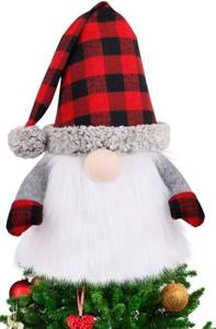 lot 31758 image: D-FantiX Gnome Christmas Tree Topper, 27.5 Inch Large Swedish Tomte Gnome Christmas Ornaments Santa Gnomes Plush Scandinavian Christmas Decorations Holiday Home Dcor with Plaid Hat