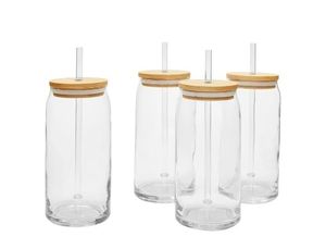lot 31790 image: Alljoy Briar Can Glass Drinkware with Lids &amp Straws, Set of 4