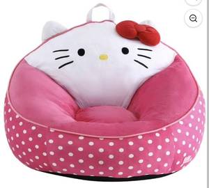lot 31794 image: Hello Kitty Pink Kids Compressed Foam Bean Bag Chair, 22.4in H x 27in W x 27in D