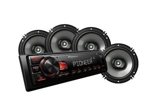 lot 31796 image: Pioneer MXT-S1466BT Car Audio Stereo Bundle -Bluetooth Head Unit Receiver  (4) 6.5 4-Ohm Speakers, 50W x 4 RMS, Hands-Free Calling, USB, AMFM, LoudBass Upgrade - Retail $79